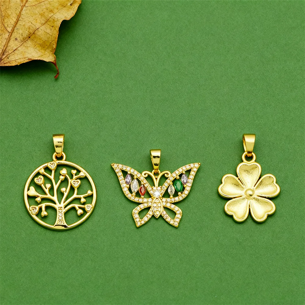 1Pc Pendants Brass Charms with Cubic Zirconia Butterfly Cross Tree of Life DIY Jewelry Charms for Necklace Bracelet Making