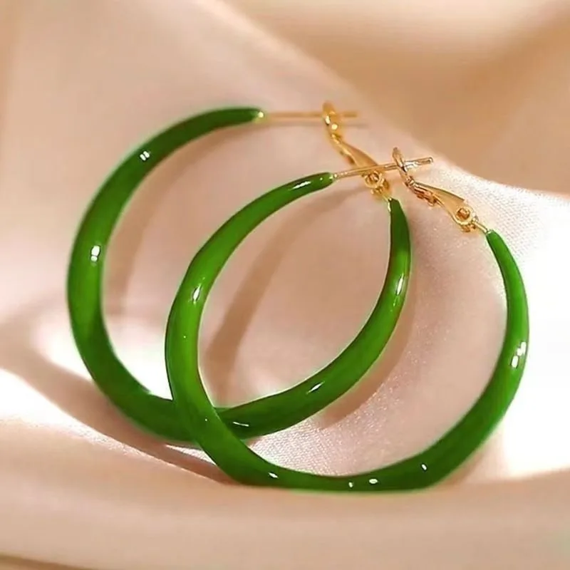Fashion C Shape Black Large Circle Earrings for Women Girl Temperament Simple Exaggerated Party Gifts Hoops Jewelry