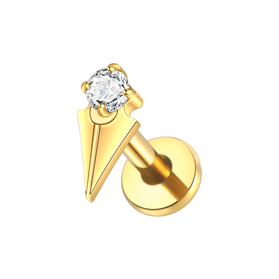 1PC Titanium Oorkraakbeen Piercings Platte Achterkant Stud Oorbel Interne Draad Vlinder Kruis CZ Helix Tragus Piercing Sieraden 16G
