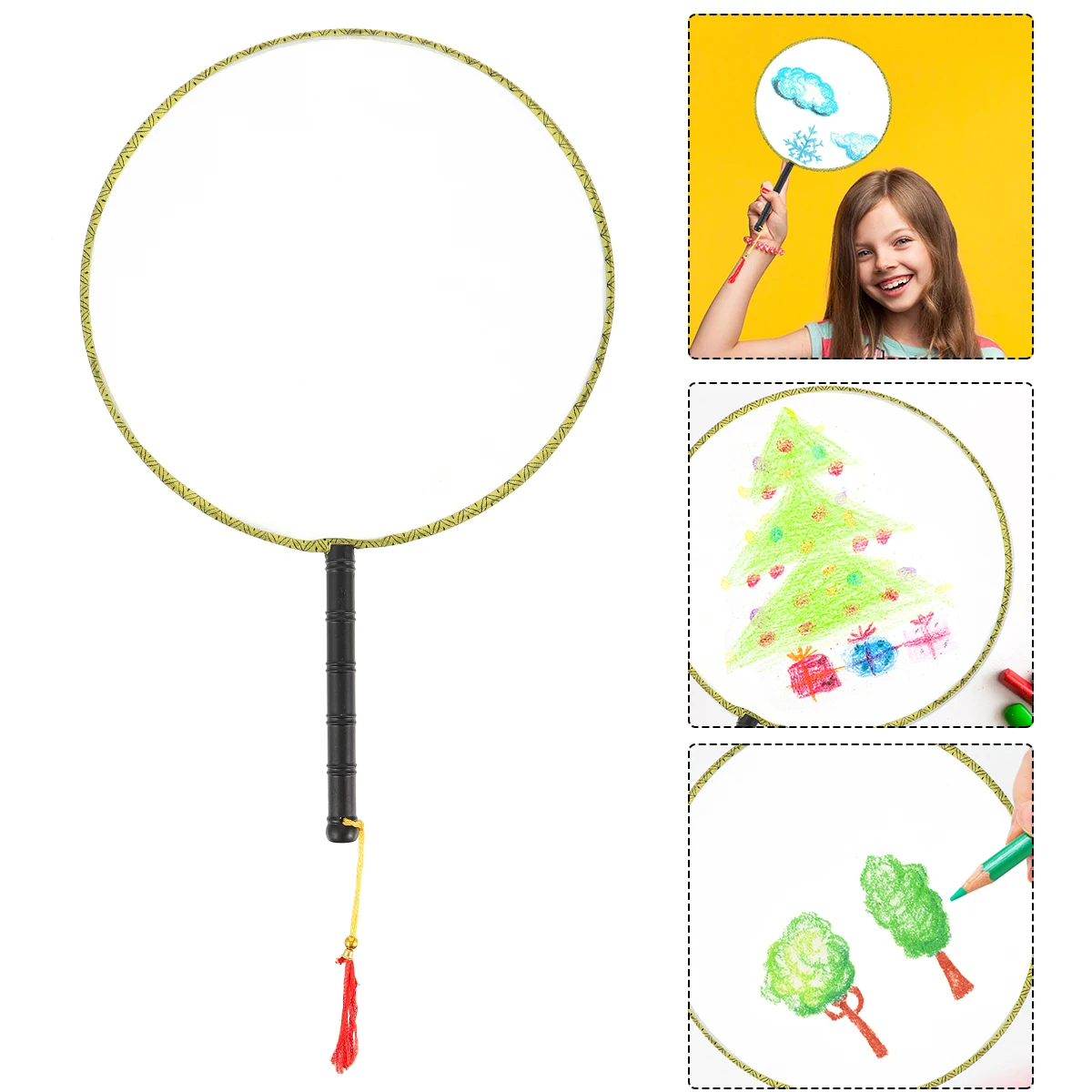 

5pcs Diy Painting Kids Drawing Round Hand Fan Educational Blank Graffiti Fan Creative Art Craft Premium Wood Silk Party Diy