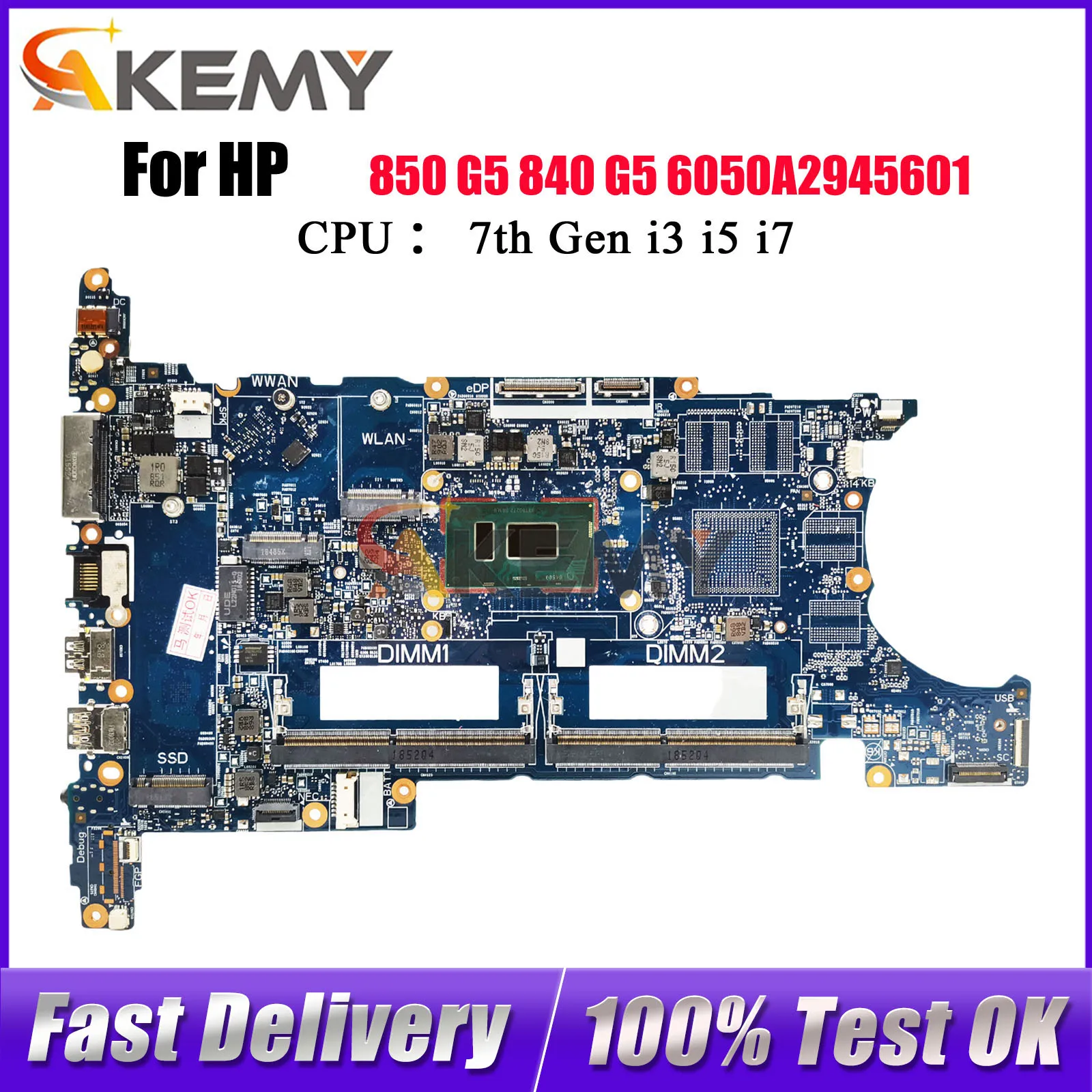 

6050A2945601 For HP EliteBook 840 G5 850 G5 Laptop Motherboard L15516-601 L15517-601 With i5 i7 8th CPU 100% Fully Tested