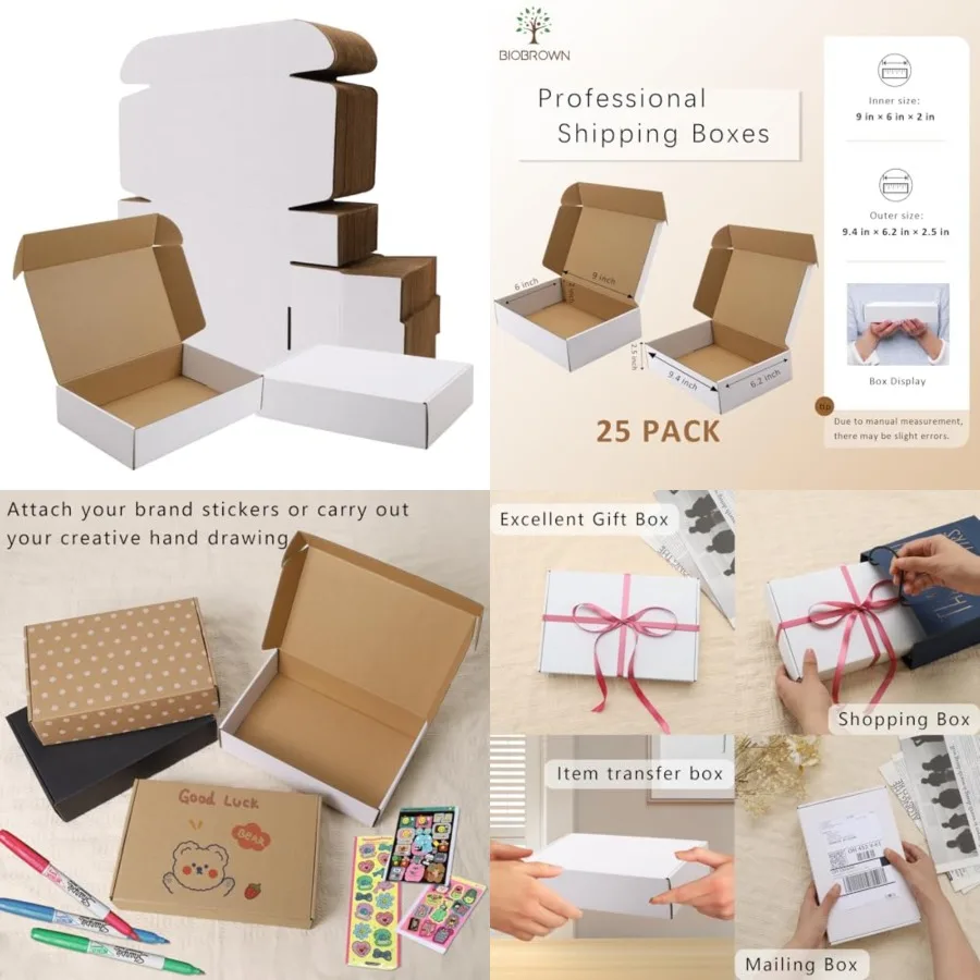 

9x6x2" 25 Pack Corrugated Cardboard Boxes Small Shipping Box for Packaging Small Business Mailer Mailing