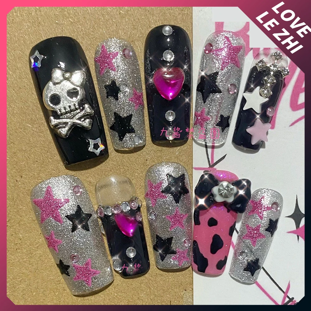 Sanrioed Hello Kittys Y2K High-End Handmade Press On Nails 3D Five-Pointed Star Repeatable Wearable Fake Nail Customizable