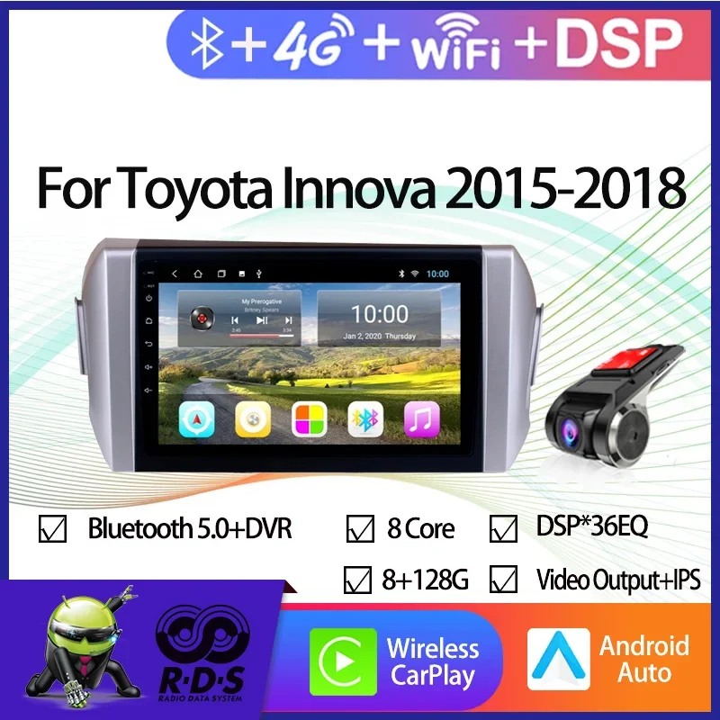 8G+128G Android 11 Car Multimedia Player For Toyota Innova 2015-2018 Car GPS Navigation With Wifi 4G AHD DSP BT CARPLAY