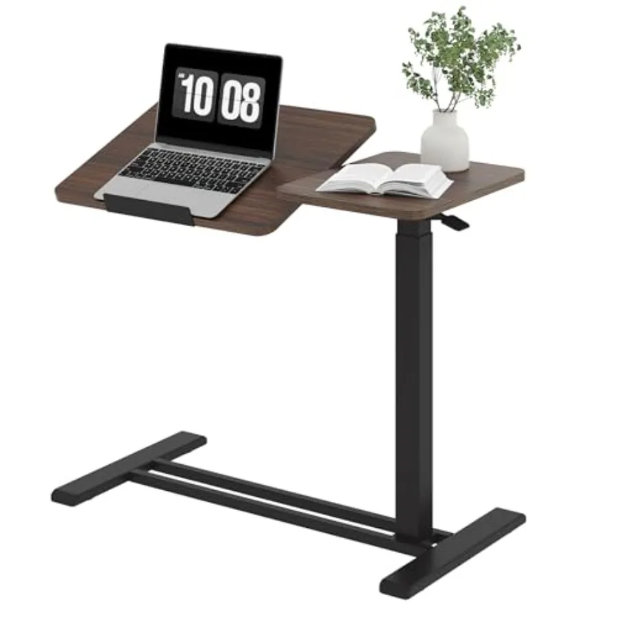 

Small Rolling Overbed Table for Home Office, Classroom, Bedside: Black Walnut, Adjustable Height, Tilting Desktop, Mobile Lapto