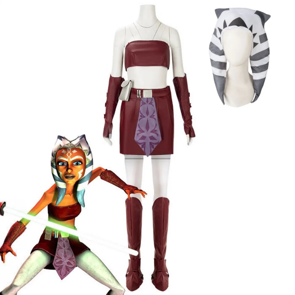 ahsoka red dress Ahsoka Cosplay Costume Tano Fantasia Red Battle Suit Sexy Women Disguise  Warrior Uniform Halloween Carnival Party Outfits