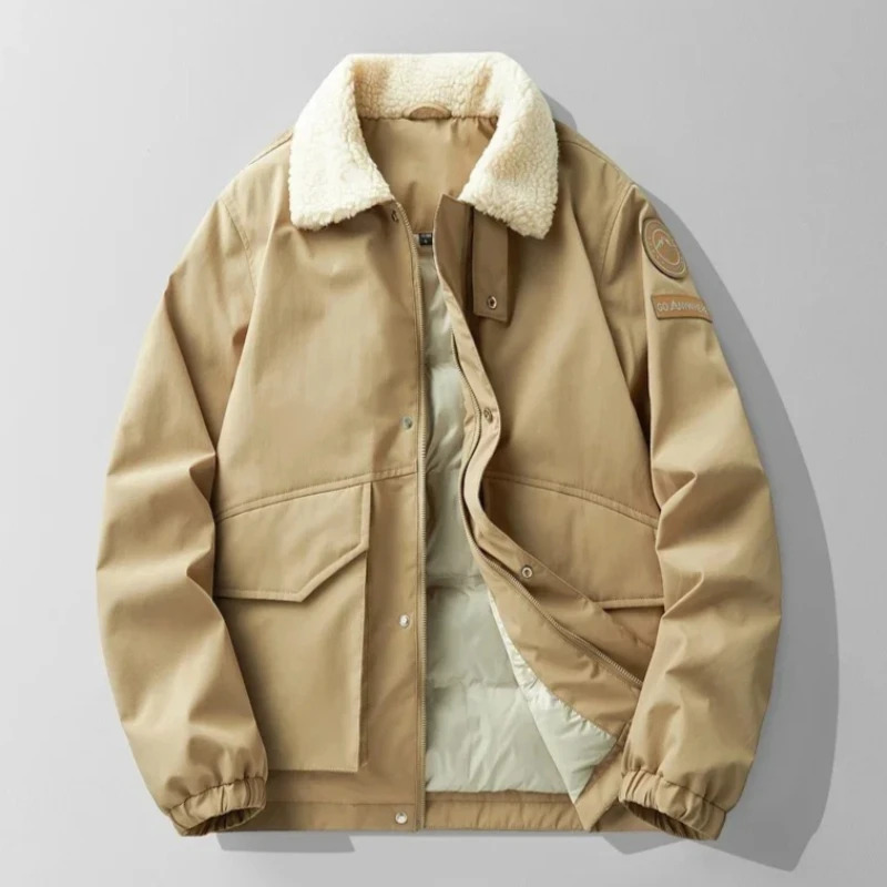 

Men's Lightweight Down Workwear Jacket Winter Outdoor Thickened Fur Collar Down Coats Cotton Padded Parka Coat Men Down Jackets