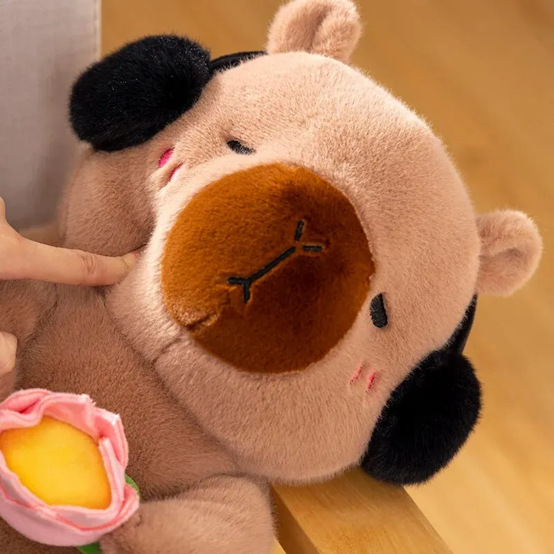 1 Piece New Cute Capybara Plush Toy Stufed Animals Capybara Soft Doll Hold Flower Kids Toys Birthday Gift image 6