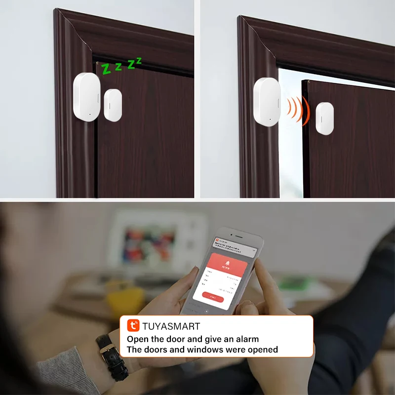 Tuya Zigbee-Sensor inteligente de apertura y cierre de puerta y ventana, Detector de protección de seguridad, Control por aplicación Smart Life con