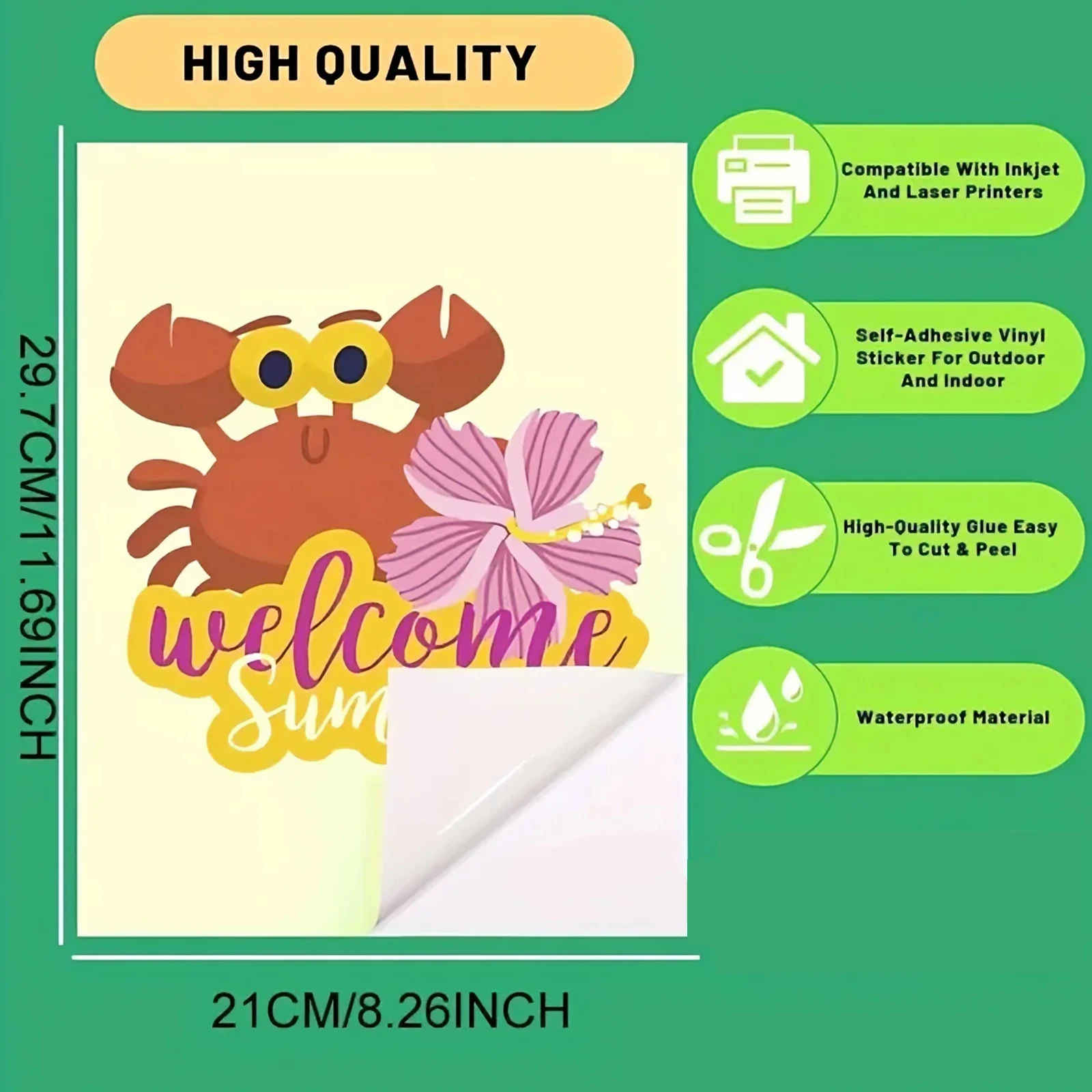 A4 1/2/3/5 Sheet Glow in The Dark Printable Inkjet Vinyl Sticker Paper Self-Adhesive Waterproof Label for Inkjet Printers