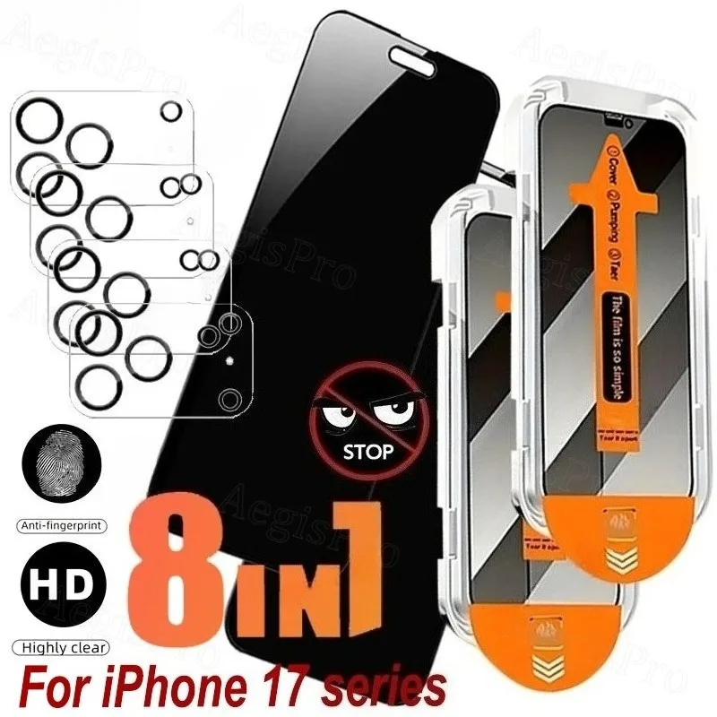 

8in1 4pcs Anti-Privacy One-click installation Screen Protector + 4pcs Lens Films for iPhone Air 17 Pro Max 12 13 14 15 16 series