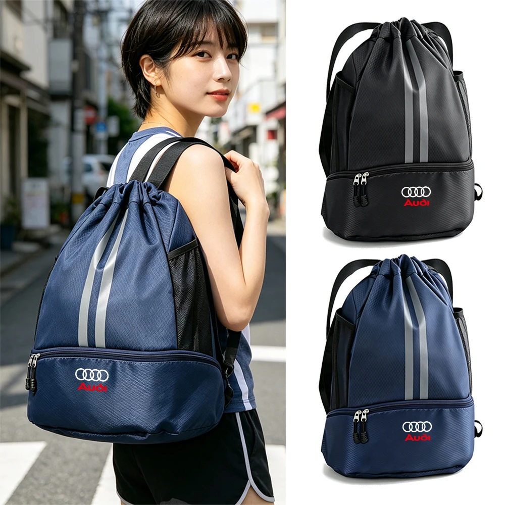 1pcs Football Boot Bag Waterproof Drawstring Backpack Wet Dry Separation Sports Bag Valve Cap For Audi Sline RS6 S1 A2 B3 C4 Q5