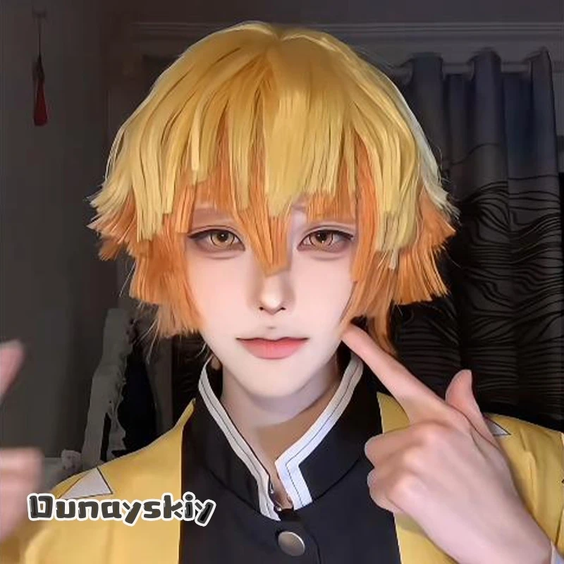 

aBc01 Cosplay Agatsuma Zenitsu Costume Wig 30-40cm Hierarchical Synthetic Golden Wig Halloween Heat Resistant Synthetic Hair Wig