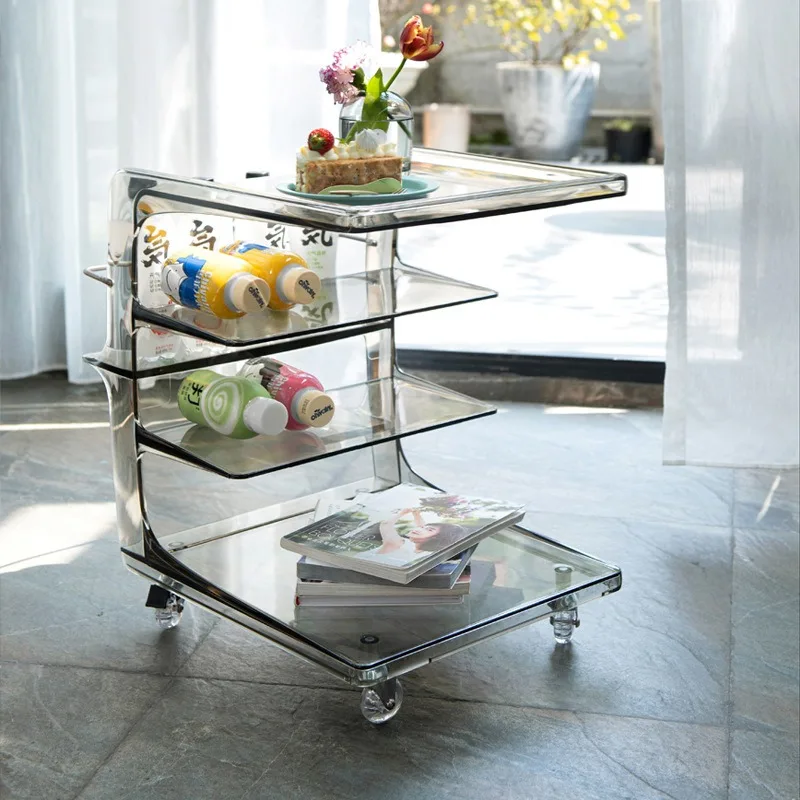 Nordic Sofa Side Table Acrylic Second-hand Cart Movable Side Cabinet Cream Style Hot Selling Small Coffee Table Furniture