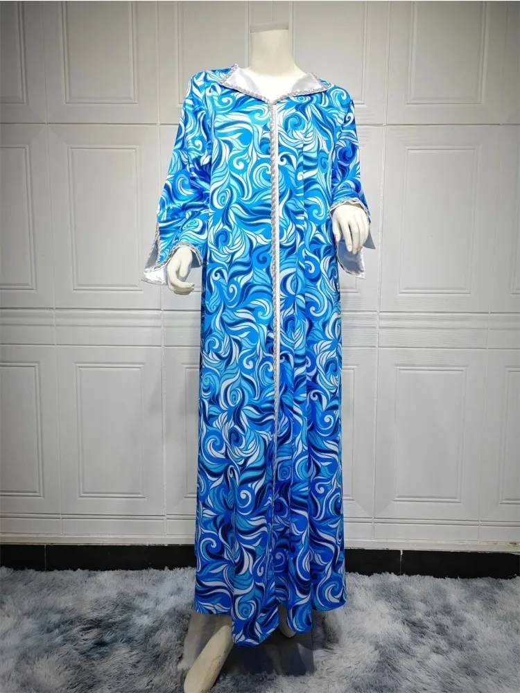 

Muslim Women Eid Dresses Islam Clothing Printing Elegant Party Saudi Abayas Jalabiya Moroccan Arab Kaftan Turkish Robe