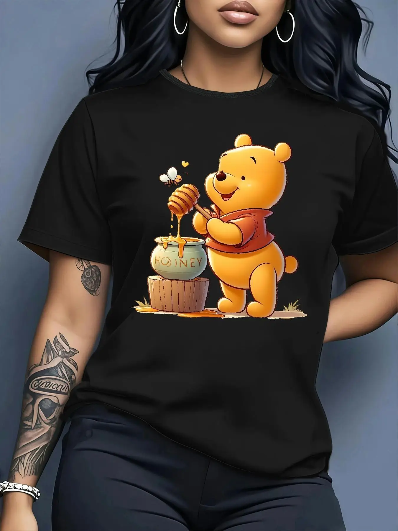 

Summer Disney Winnie The Pooh T-Shirt Cotton Men's Women Streetwear Casual Trendy Oversized Loose Short Sleeve Event Outfit