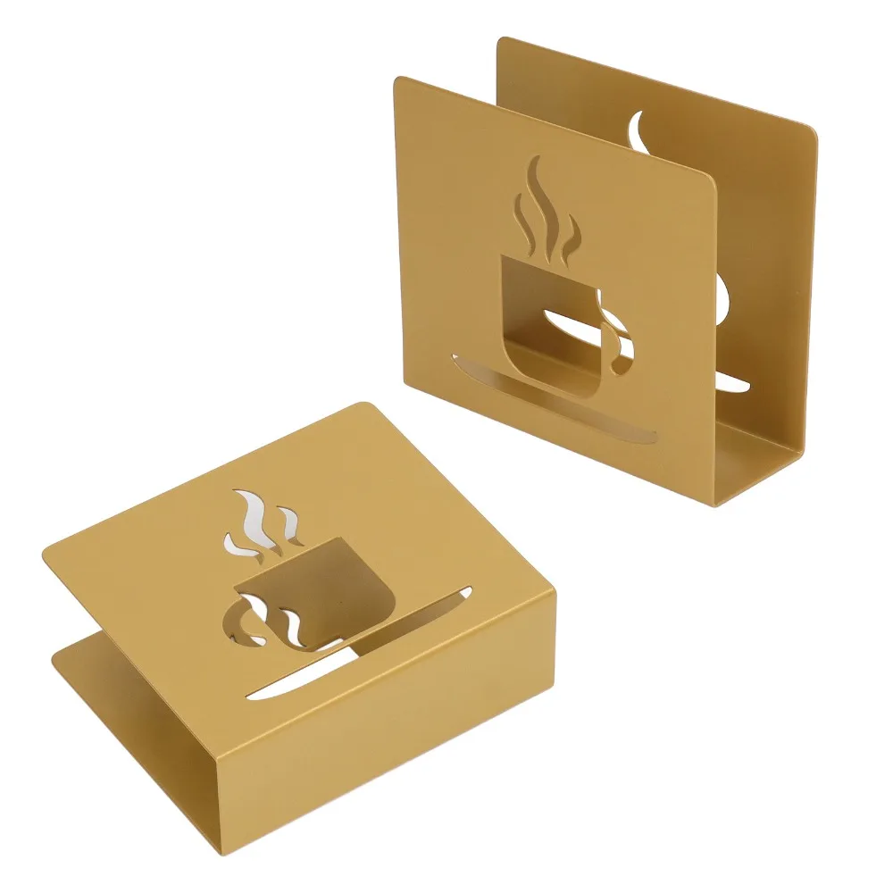 2PCS Stainless Steel Napkin Holder Freestanding Design Tabletop Dispenser Paper Napkin Holder 2 Pack Set Gold Finish