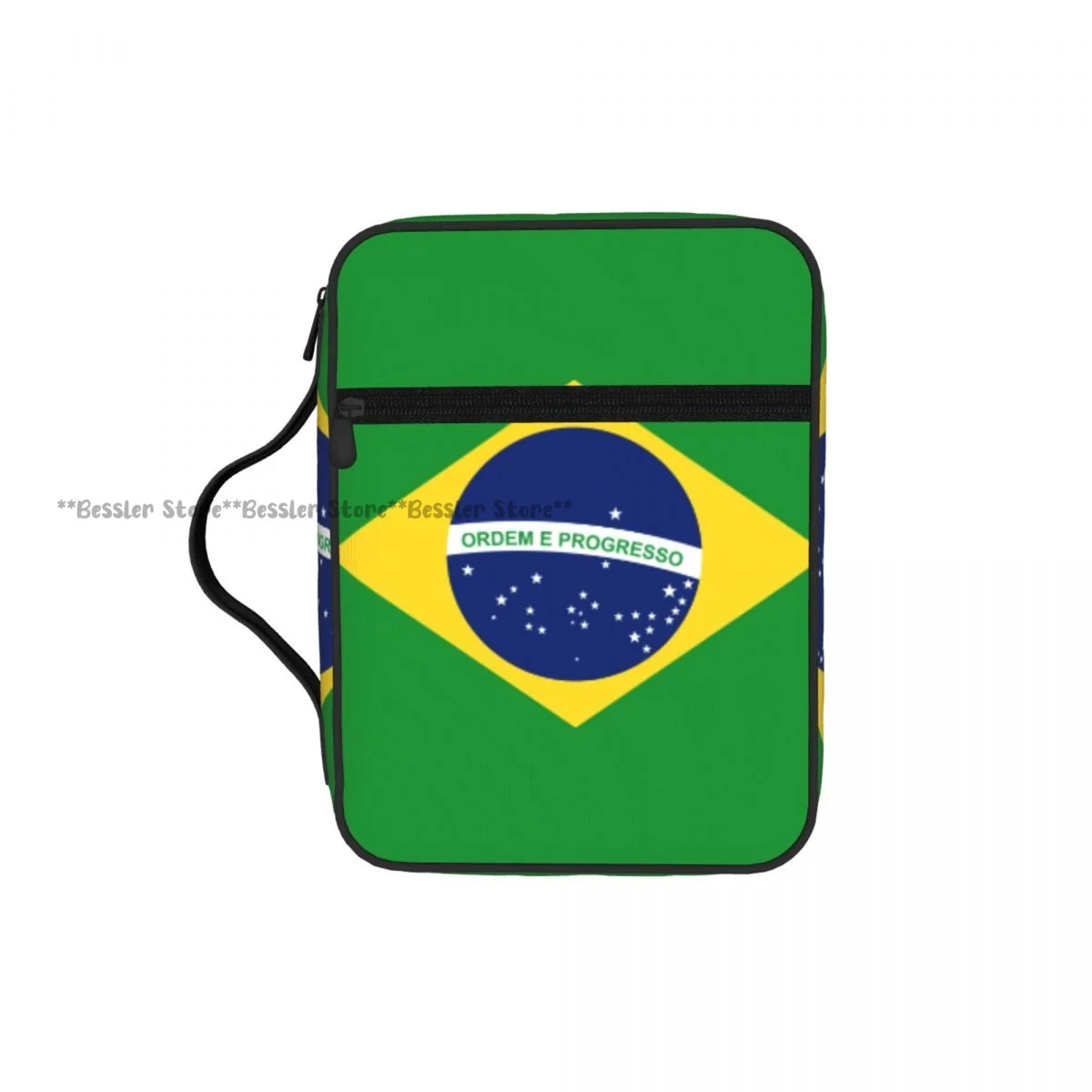 

Bible Cover Carrying Book Case Church Bag Brazil Flag Bible Protective with Handle Zipper Pocket Tablet Handbag
