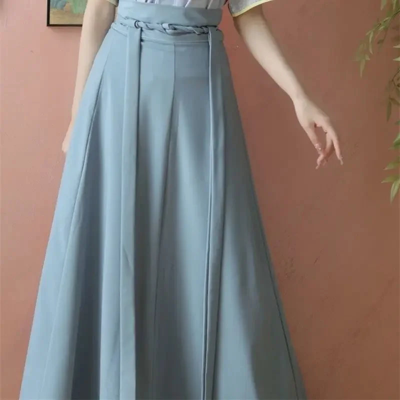تنورة Hanfu ذات ثمانية ربطات عنق، تنورة من قطعة واحدة بطول الخصر، مناسبة يومية مع لون خالص، متعددة الاستخدامات للتنقل