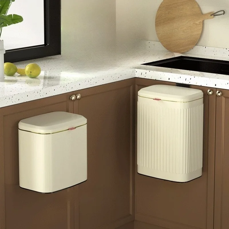Wall Mounted Trash Can Kitchen Stainless Steel Trash Cans Large Capacity Bathroom Litter Bin Luxury Rectangular Dustbin with Lid