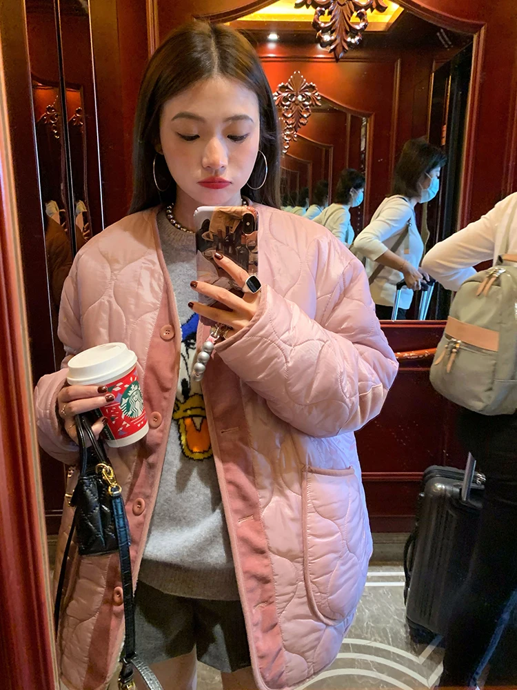 

Women's Double-Sided Wear Cotton Jacket Winter 2025 New Design Small Cotton Clothes Short Outerwear Korean Style Straig...
