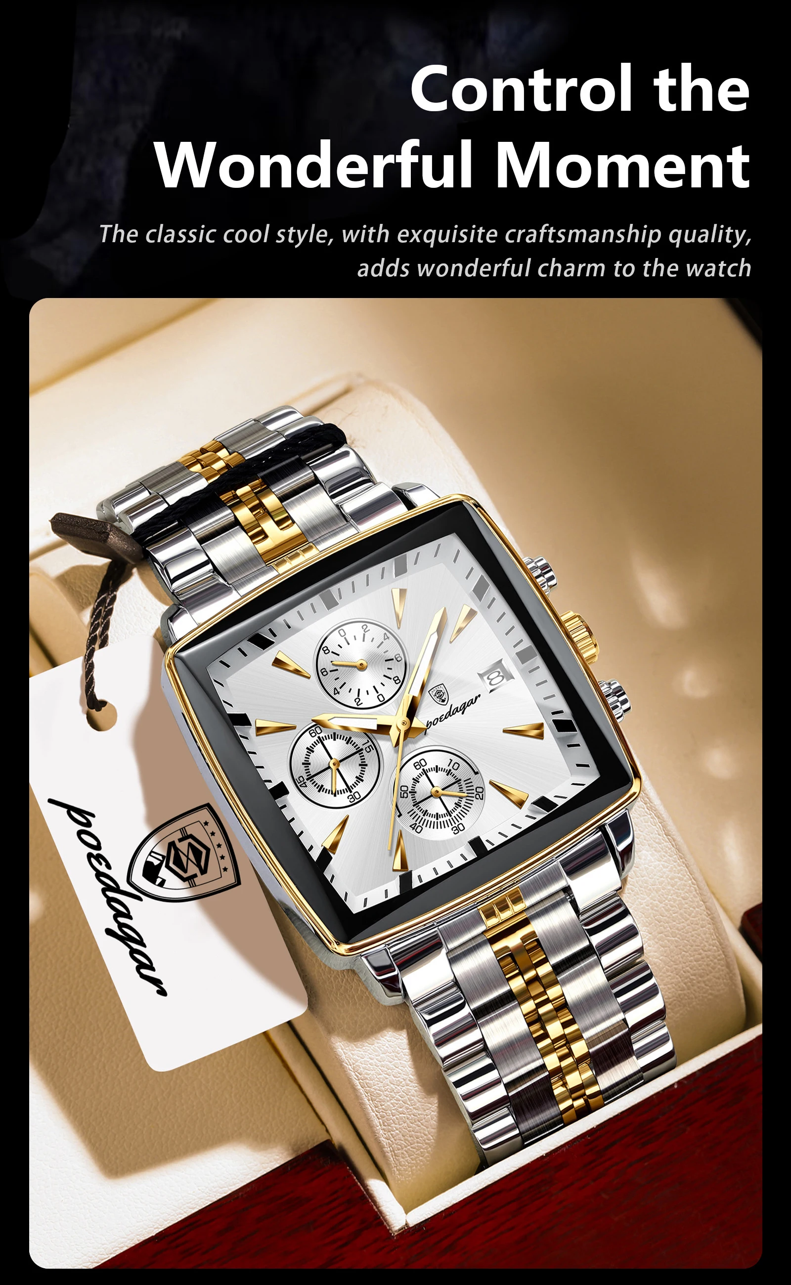 POEDAGAR Top-Luxus-Herren-Armbanduhr Quarz Leuchtend Wasserdicht Edelstahl Herrenuhr Chronograph Datum Business-Herrenuhren – Detail 6