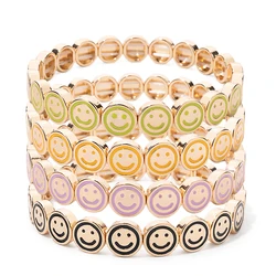 BEUTIFOR New Fashion Alloy Happy Face Women Bracelet Gold Color Drip Oil Colorful Beads Elastic Fashion Jewelry 2024