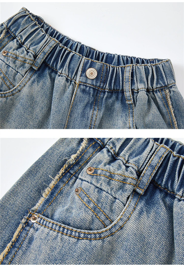 Frühlings- und Herbst-Jeans für Kinder und Jugendliche, Stylische Lose Gerade Hosen für Jungen im Europäisch-Amerikanischen Stil, Hochgeschnittene Baumwoll-Denim-Hosen – Detail 9