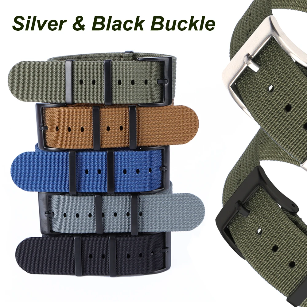 High Quality Nylon Watch Strap 20mm 22mm for Military Casual Watchband Black Buckle Replace Brown Green Band Army Sport Bracelet