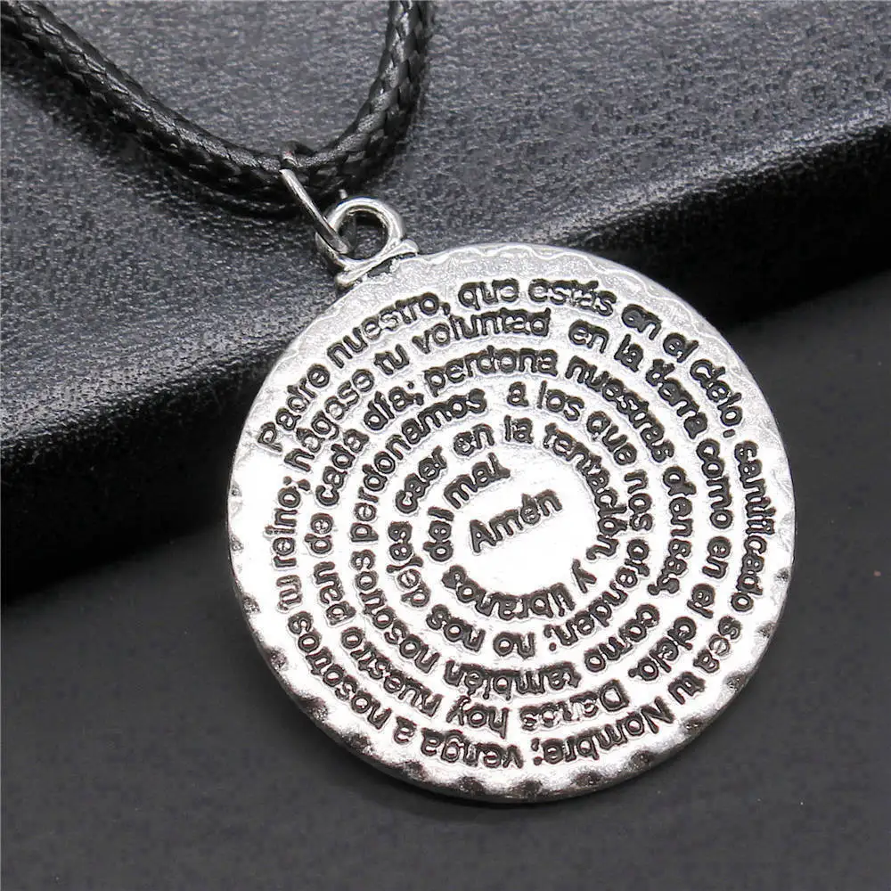 1pcs Round Amen Bible Long Necklace Men Accessories Supplies For Jewelry Handmade Chain Length 45+4cm