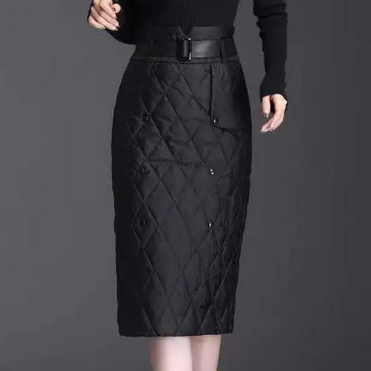 2024 Women New Autumn and Winter Down Cotton Skirt Winter Thick Warm Fashion Split Skirt  Women A-line  New Elegant Skirts M134