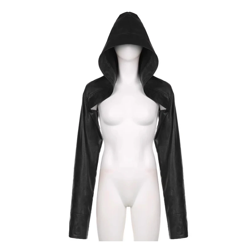 الأوروبية الأمريكية مثير الساخن فتاة الشارع الحلو كول الأسود بولي Leather جلد المرأة معطف 2025 الخريف جديد قاطرة مقنعين سترة السيدات #5