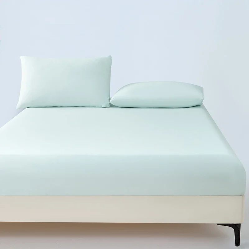 Cooling Feel Single Double Bed Sheet Summer Ice Silk Fitted Sheet and Pillowcase Breathable Silky Cool Bedsheet Can Custom Sizes
