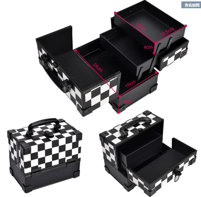 

Women Cosmetic Suitcase Beauty and nail tool box large multi-layer embroidery tool box professional makeup box portable makeup