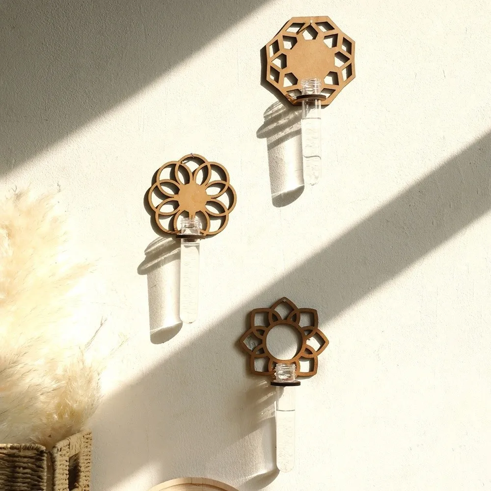 Wooden Hydroponic Plant Rack Plastic Tubes Hollowed-out Wall Mounted Planter Flower Shaped Hydroponic Planter Shelf Hydroponics