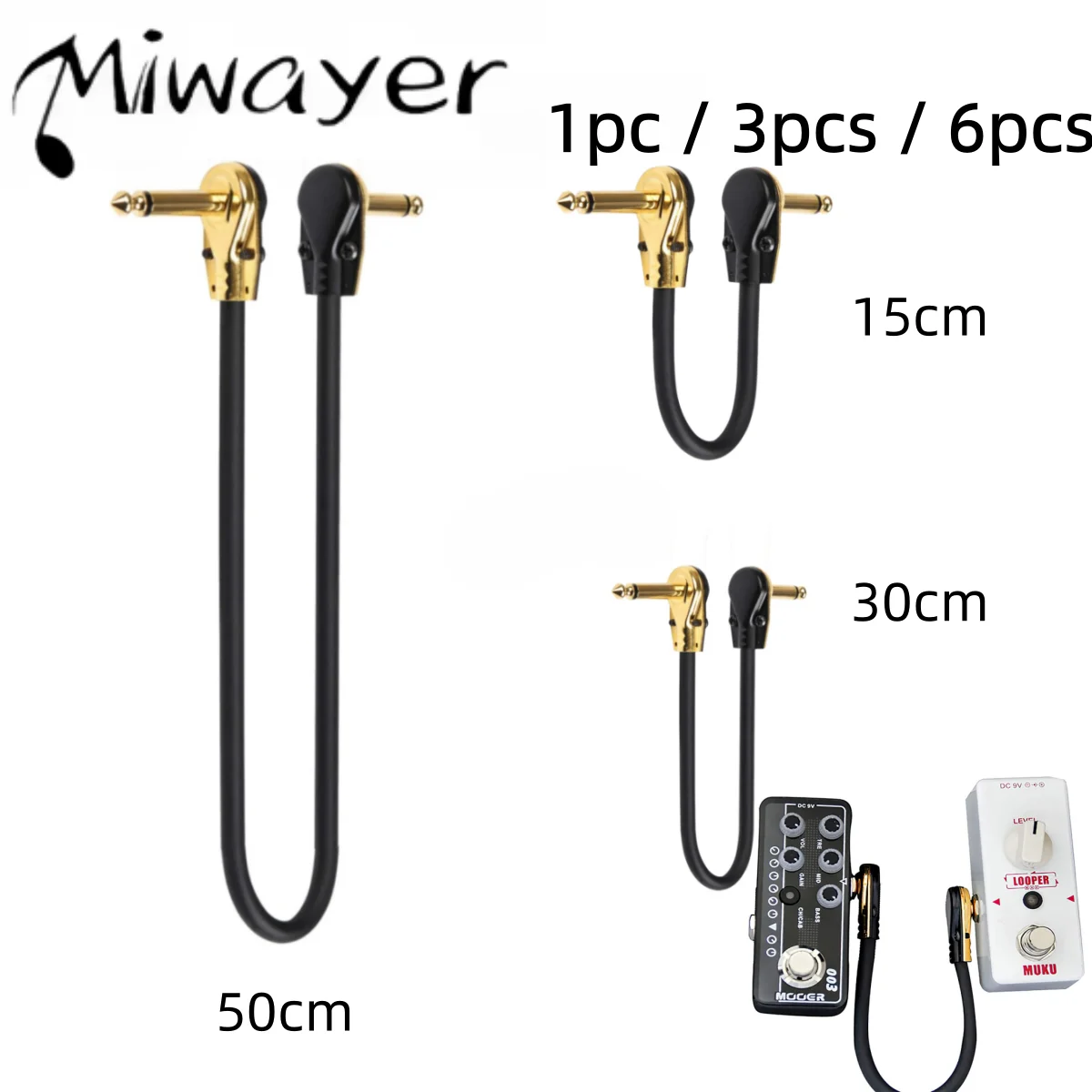 Miwayer Anti-noise Guitar Patch Cable 15/30/50cm, 1/3/6pcs 1/4