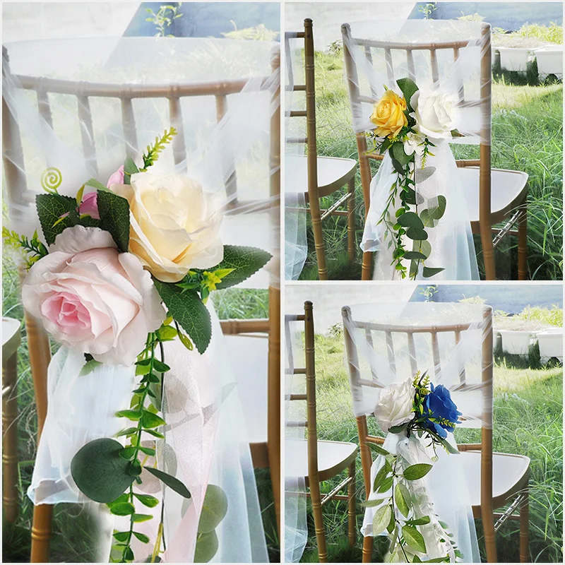 Wedding Simulation Bouquet Wall Window Wedding Party Chair Decorations Artificial Flowers Cozy Wedding White Pink Rose Bouquet