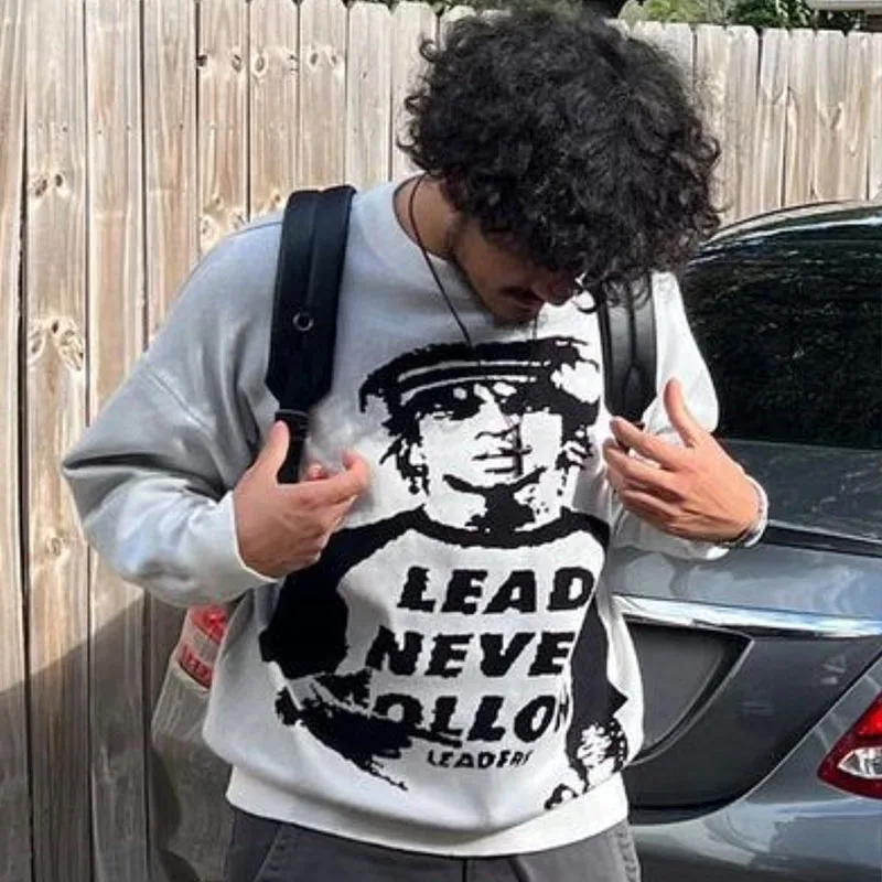 

Mens Hip Hop Streetwear Harajuku Sweater Vintage Japanese Style Anime Men Knitted 2024 Cotton Pullover Sweaters Male Over Size
