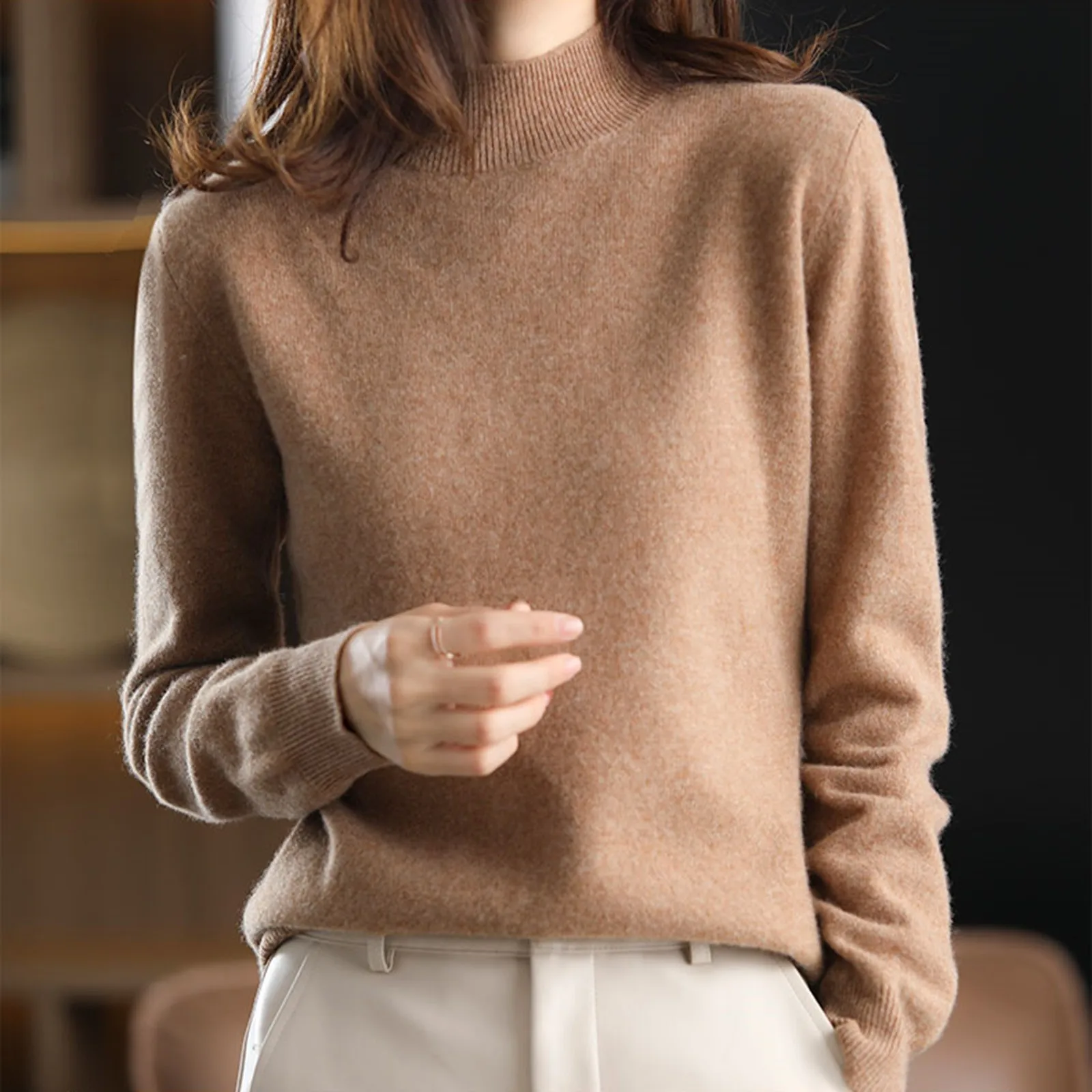 100% Merino Wool Cashmere Sweater Women Knitted Sweater Turtleneck Long Sleeve Pullovers Autumn Winter Clothing Warm Jumper Tops