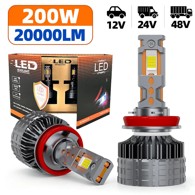 Real 4 copper tube cooling super bright 200W car led headlight h7h11 fog lamp led headlight h4 12v24v