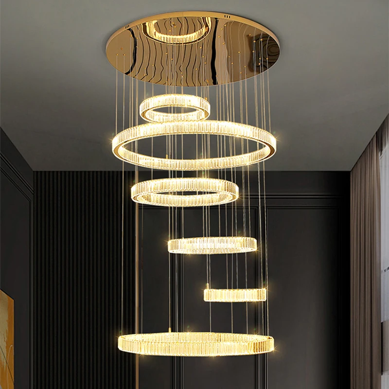 

Modern Home Decoration Crystal Chandelier Villa Stair Pendant Lamp Living Room The Hotel Lobby Pendant Lights Interior Lighting