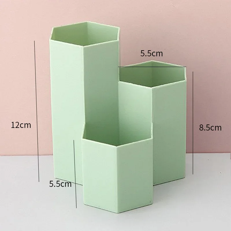 Ins Simple Hexagonal Frosted Pen Holder Cute Candy Color Girl Boy Desk Stationery Organizer Large Capacity Cosmetics Storage Box