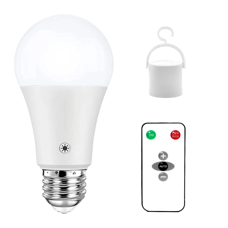 15W Rechargeable Light Bulb with Remote Control Dimmable Battery Powered Light Bulbs,  A19 Emergency LED Light Bulbs, Up to 12 H