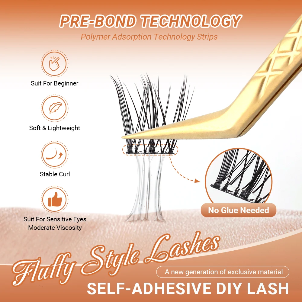 Lashtalk 1Box Fluffy Style Self Adhesive DIY Eyelash Anime Natural Clusters 60 Clusters No Glue and Remover Need One-Step Press