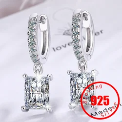 Hoop Earring for Women Stamp 925 Sterling Silver Square Zircon Dangle Earring Tiny Cartilage Big Drop Earring