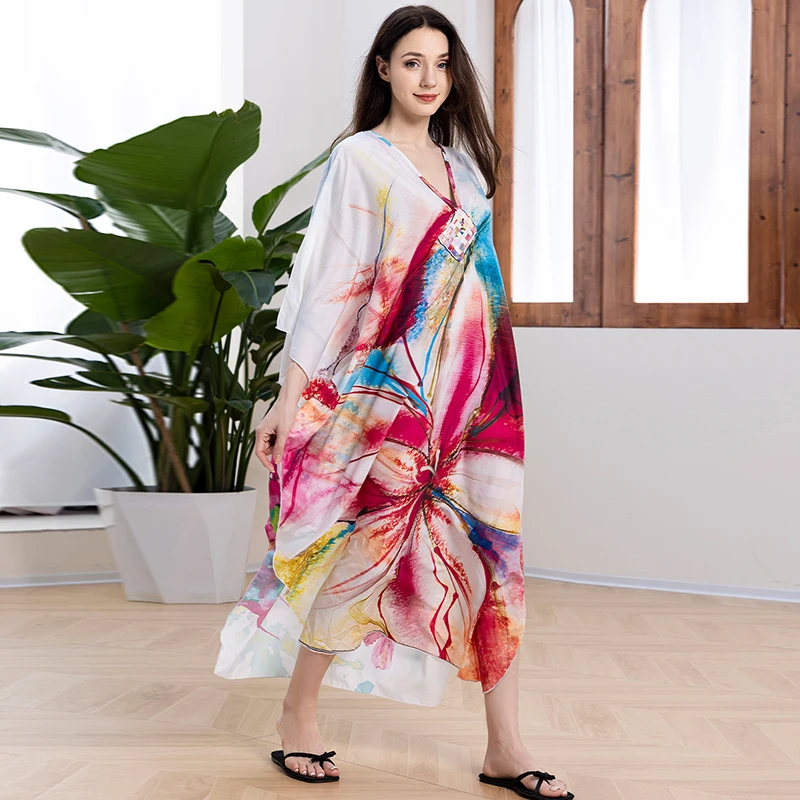 Vlinder Boho Jurken Dames Design Mode Kleurrijke Kaftan Oversize Plus Kaftan Sneldrogende Strand CoverUps Prachtige vakantie-outfit