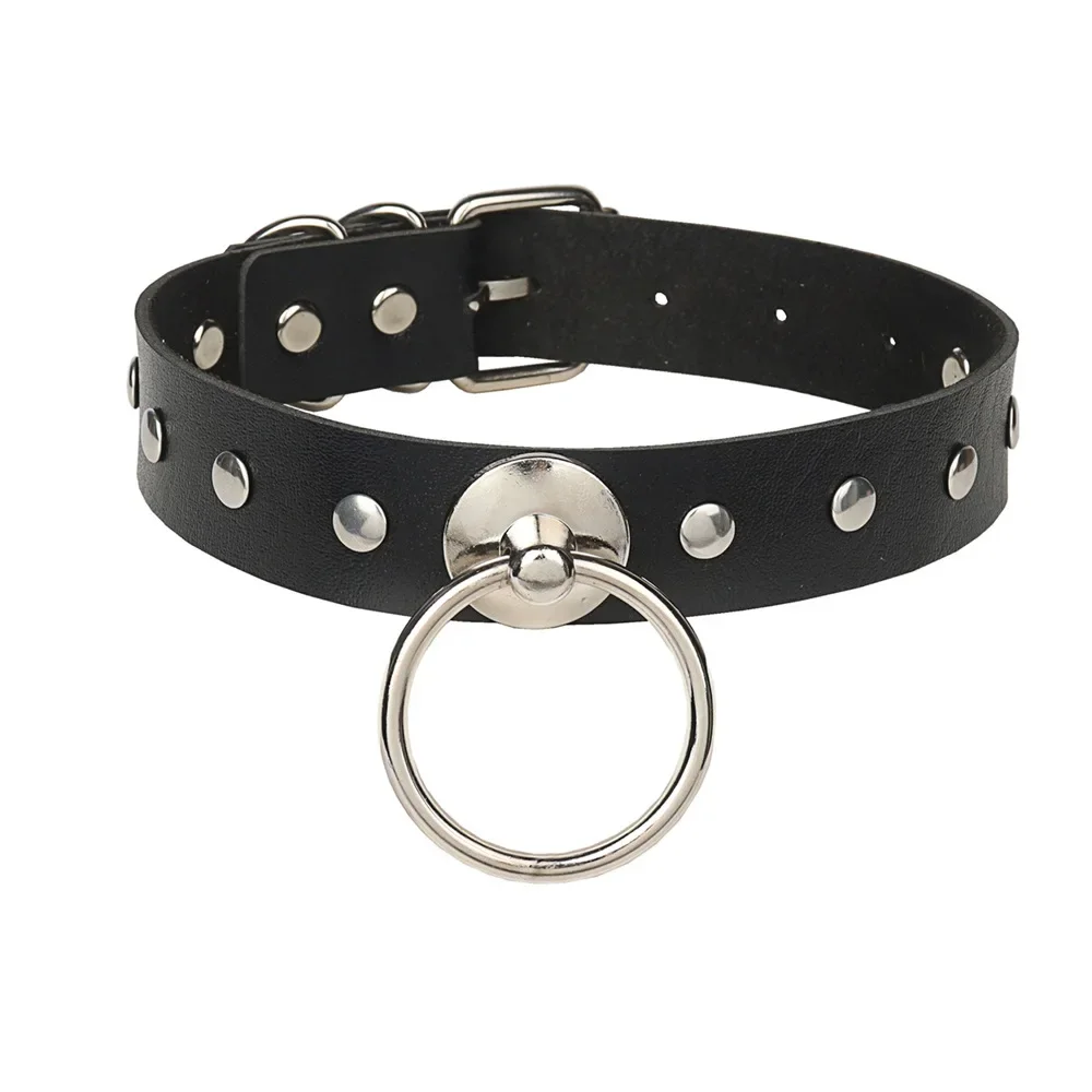 Individuality Exaggerate Punk Harajuku Dark Rock and roll Night club Hip hop Ring Type O Rivet Flat nail Cortex Choker Pendant
