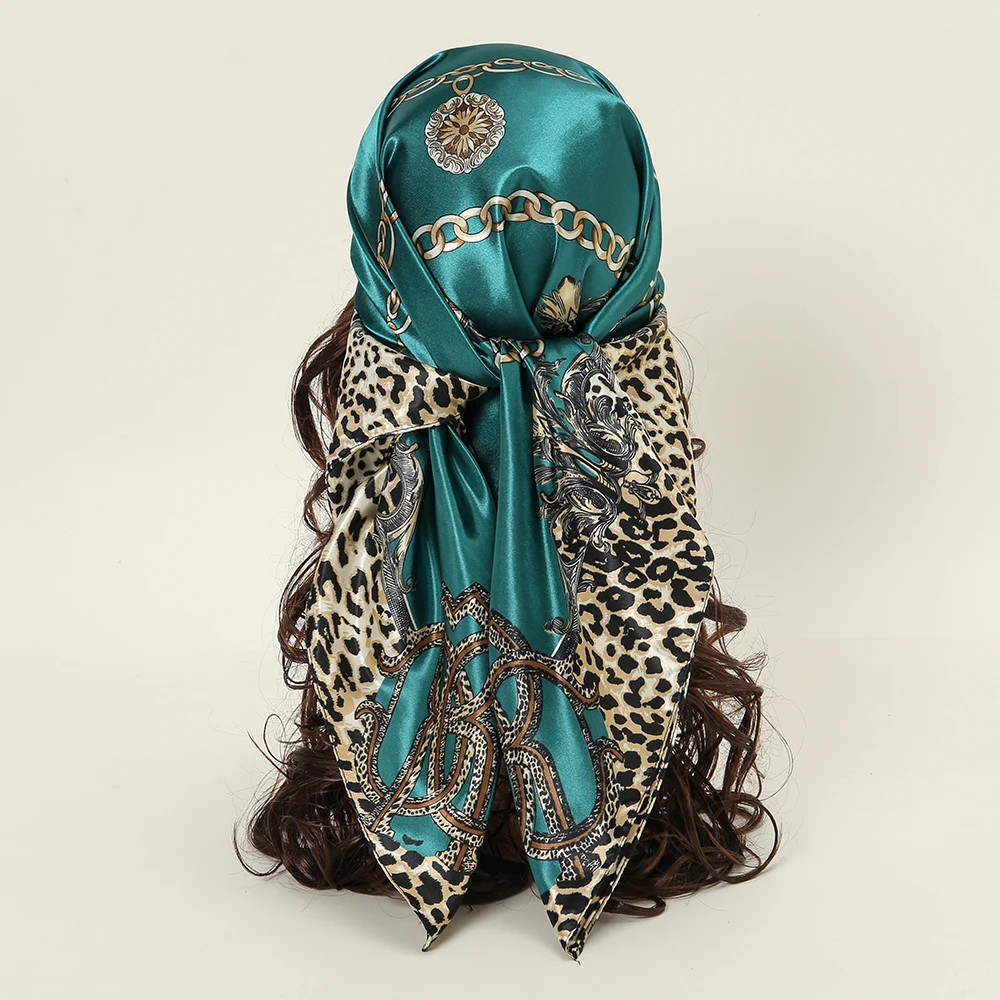 New Leopard Print Square Scarf Kerchief Wrap Silk Satin Muslim Hijab Soft Headscarf Casual Hairband Foulard Bag Ribbon Turban