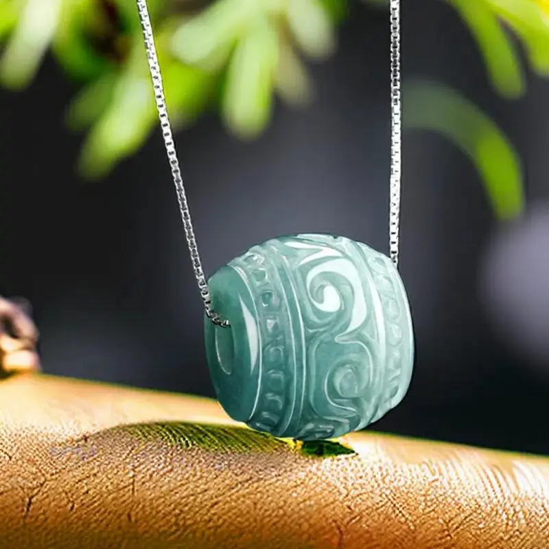 

Blue Myanmar Jadeite Bead Pendant Necklace Real Jewelry Amulet Natural Burmese Jade Choker Vintage Designer Charm Talismans