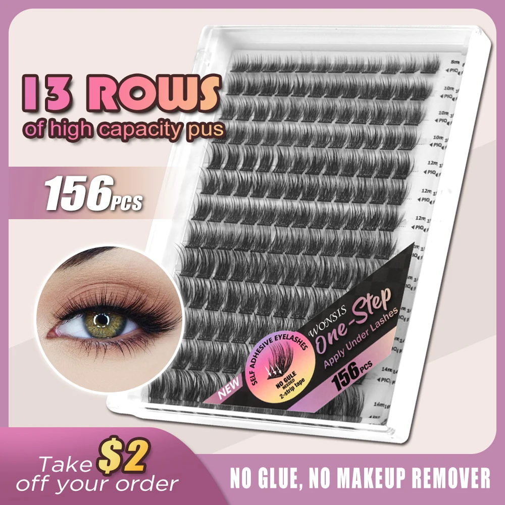 ETVITE Self-Adhesive False Eyelashes 156pcs Adhesive-Free False Eyelashes Getting Started Easy One Minute Out Mixed Sizes